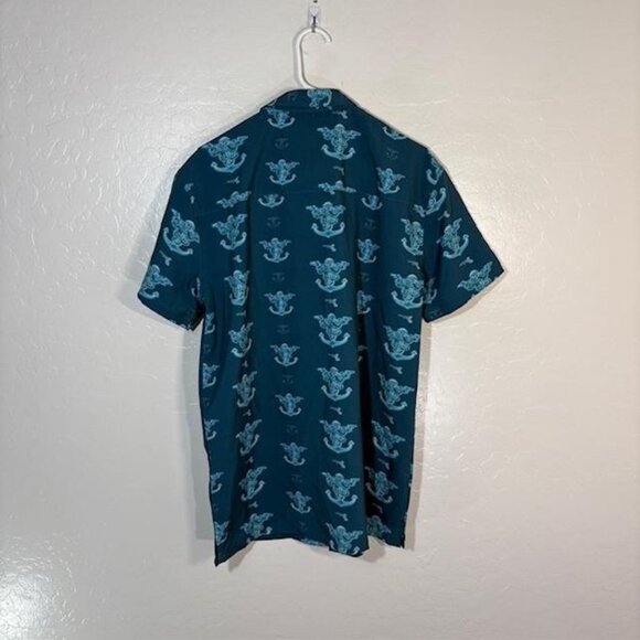 Retro Rifle Shirt Mens Large Teal Glocktopus Short Sleeve Button Up Stretch - Picture 5 of 7
